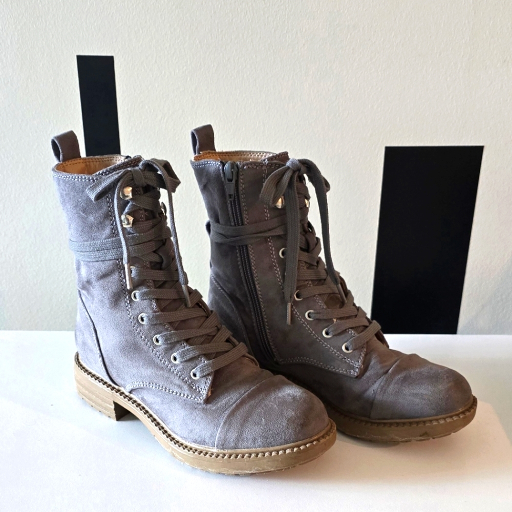 Grey Suede Zipup Combat Boots size 6